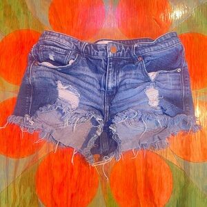 BKE Payton Denim Shorts Women 28 Distressed Cutoff Faded Blue Jean Whiskered